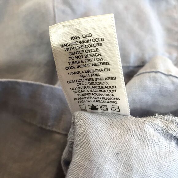 Ellen Tracy 100% Linen Tunic Top Blue‎ Size Small Hi Low Roll Tab Sleeve Pockets - Picture 7 of 7